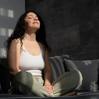 Woman staying calm